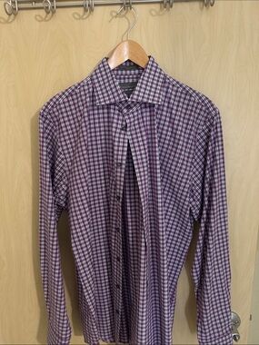 C2 by Calibrate Purple and White Check Button-Down Shirt